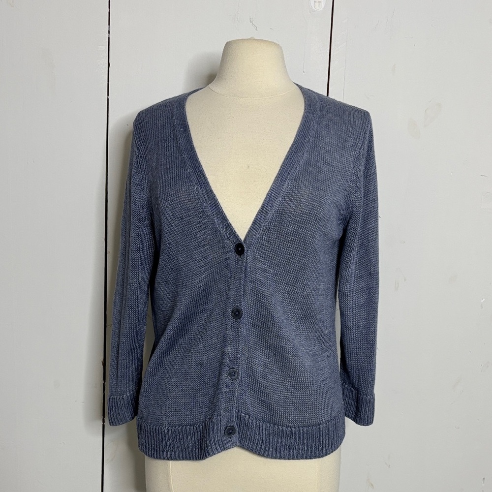 Talbots linen knit periwinkle blue cardigan size large